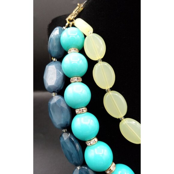 Chunky Beaded Statement Necklace Blue Green Simple Addiction Adjust 22 Inch - Picture 2 of 12